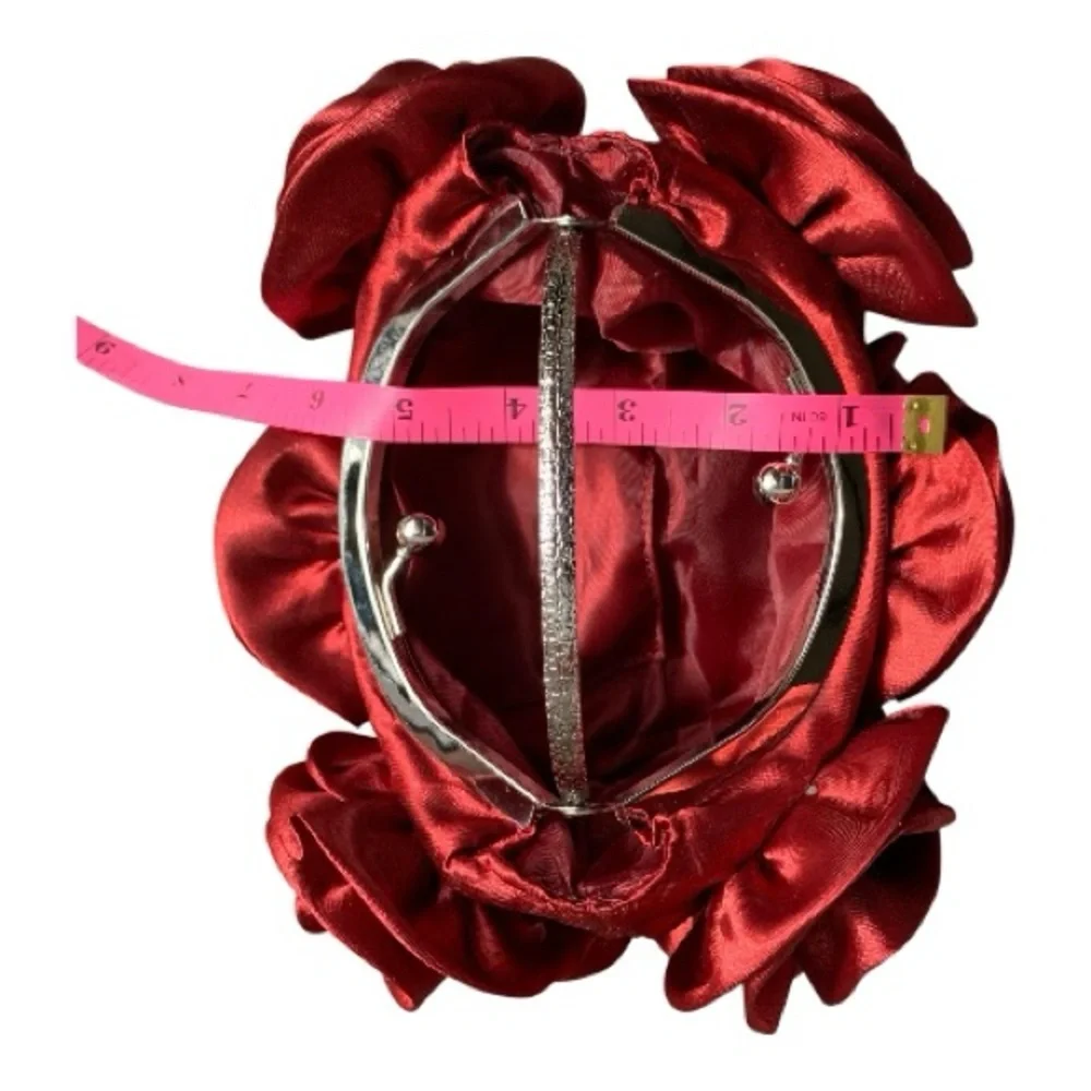 Elegant Red Rose Clutch with Silver Handle Formal Holiday